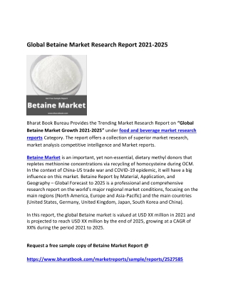 Global Betaine Market Research Report 2021-2025