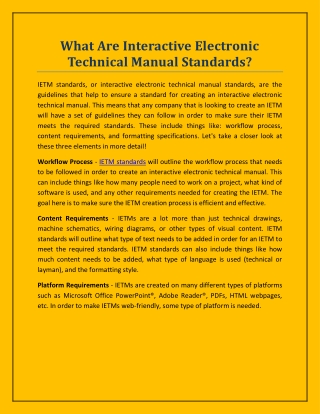 What Are Interactive Electronic Technical Manual Standards?