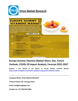 Europe Gummy Vitamins Market Share, Size, Future Outlook, COVID-19 Impact Analysis, Forecast 2021-2027