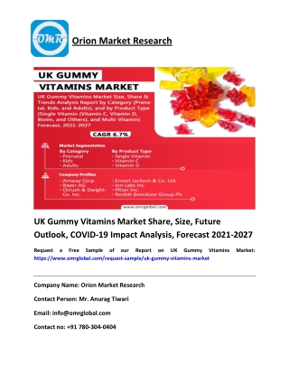 UK Gummy Vitamins Market Share, Size, Future Outlook, COVID-19 Impact Analysis, Forecast 2021-2027