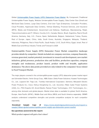 Uninterruptible Power Supply (UPS) Datacenter Power Market