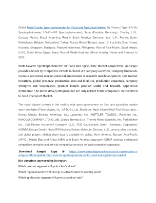 Multi-Cuvette Spectrophotometer for Food and Agriculture Market