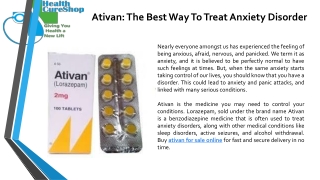 Ativan The Best Way To Treat Anxiety Disorder