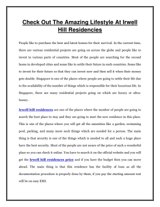 Check Out The Amazing Lifestyle At Irwell Hill Residencies