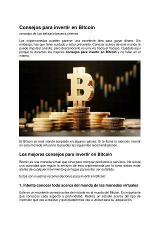 Luis Becerra Jimenez Consejos para invertir en Bitcoin