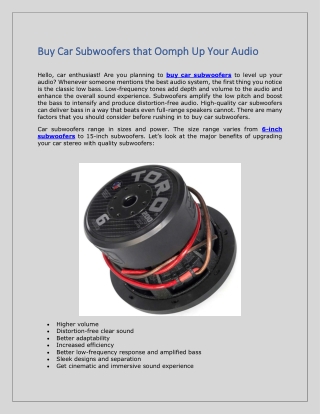 Buy Car Subwoofers that Oomph Up Your Audio