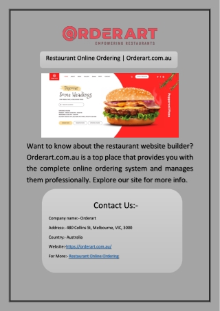 Restaurant Online Ordering | Orderart.com.au