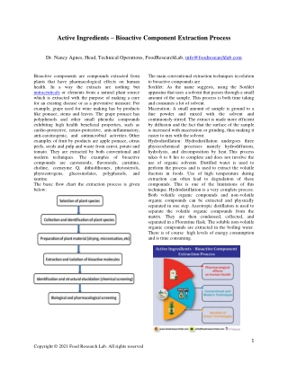 Active Ingredients – Bioactive component extraction process