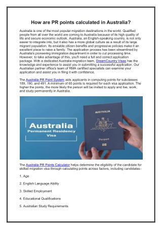 How are PR points calculated in Australia?