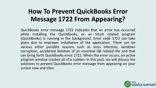 How To Prevent QuickBooks Error Message 1722 From Appearing?