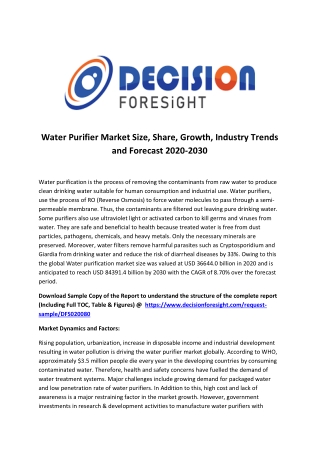 Water Purifier Market by Companies, Growth, Competitors Analysis, New Technology and Forecast to 2030