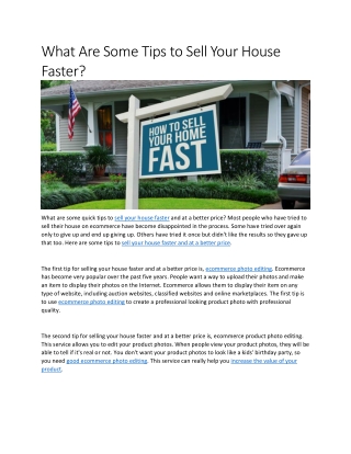 What Are Some Tips to Sell Your House Faster