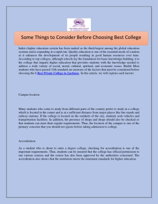 Some Things to Consider Before Choosing Best College