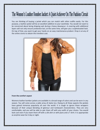 The Women’s Leather Bomber Jacket A Quiet Achiever On The Fashion Circuit