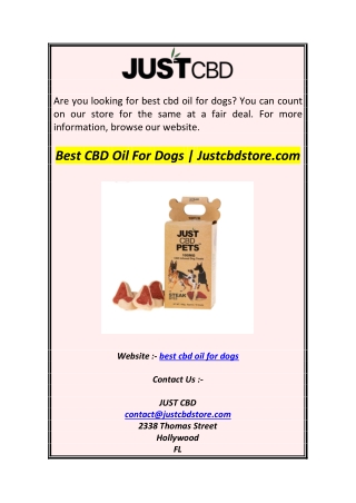 Best CBD Oil For Dogs  Justcbdstore.com