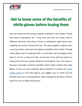 Get to know some of the benefits of nitrile gloves before buying them