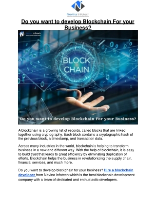 Do you want to develop Blockchain For your Business