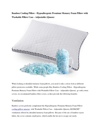 Bamboo Cooling Pillow - Hypoallergenic Premium Memory Foam Pillow with Washable Pillow Case - Adjustable (Queen)