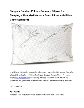 Sleepsia Bamboo Pillow - Premium Pillows for Sleeping - Shredded Memory Foam Pillow with Pillow Case (Standard)