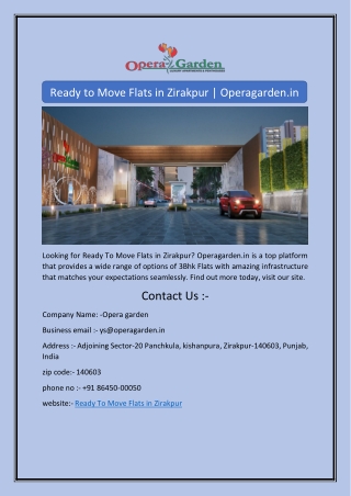 Ready to Move Flats in Zirakpur | Operagarden.in