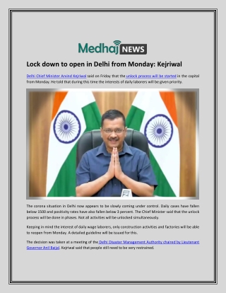 Lock down to open in Delhi from Monday: Kejriwal