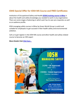 GWG Special Offer for IOSH MS Course and FREE Certificates