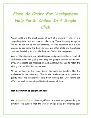 Place An Order For ‘Assignment Help Perth’ Online In A Single Click