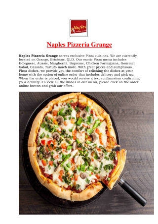 5% Off - Naples Pizza Grange delivery and takeaway, QLD