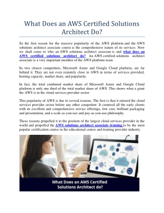 What Does an AWS Certified Solutions Architect Do?