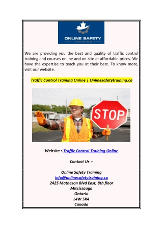 Traffic Control Training Online  Onlinesafetytraining.ca