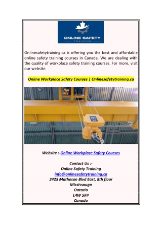 Online Workplace Safety Courses  Onlinesafetytraining.ca