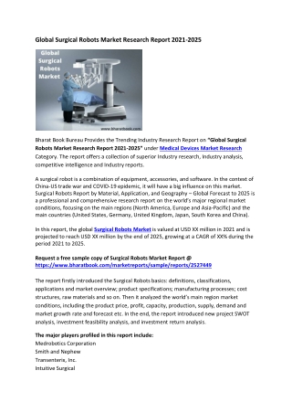 Global Surgical Robots Market Research Report 2021-2025