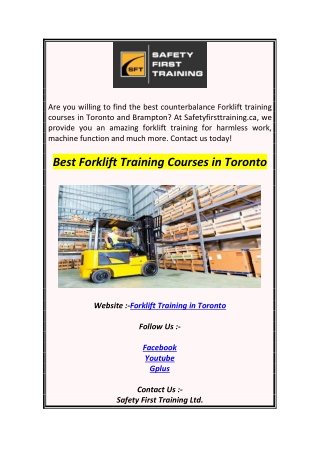 Best Forklift Training Courses in Toronto