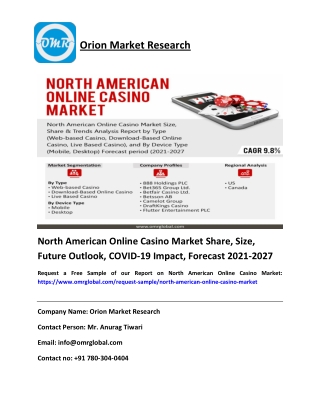 North American Online Casino Market Share, Size, Future Outlook, COVID-19 Impact, Forecast 2021-2027