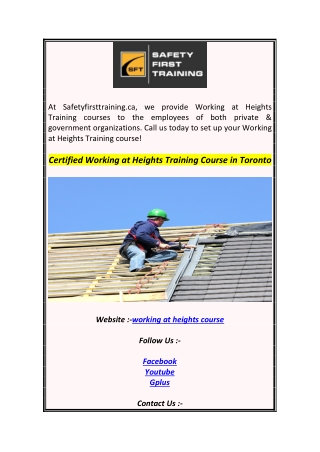 Certified Working at Heights Training Course in Toronto