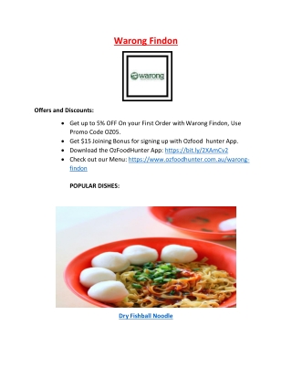 5% Off - Warong Malaysian Findon takeaway Menu, SA