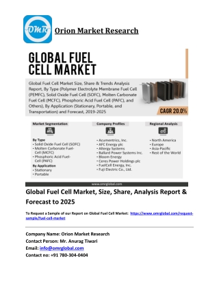 Global Fuel Cell Market Trends, Size, Competitive Analysis and Forecast 2019-202
