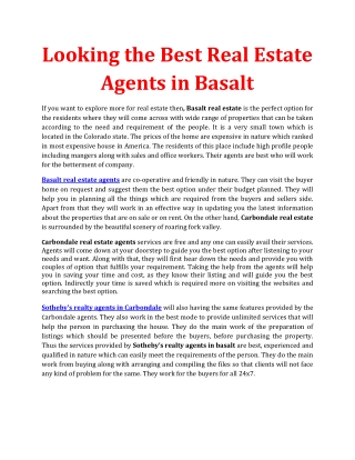 Looking the Best Real Estate Agents in Basalt