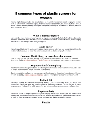 5 common types of plastic surgery for women