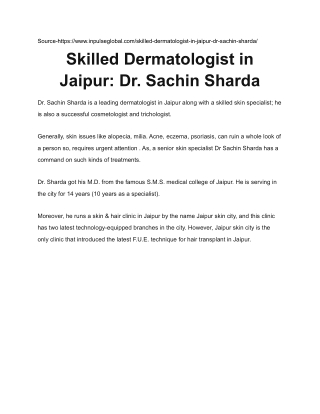 Skilled Dermatologist in Jaipur_ Dr. Sachin Sharda