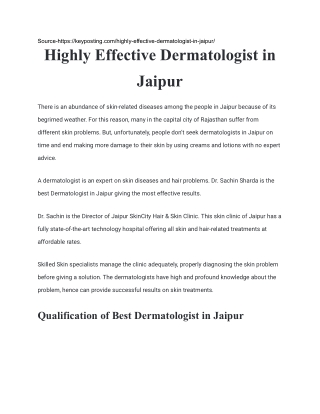 Highly Effective Dermatologist in Jaipur