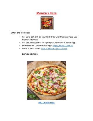 15% off - Monica's Pizza Ridgehaven Restaurant, SA