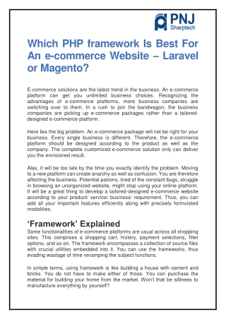 Which PHP framework Is Best For An e-commerce Website – Laravel or Magento?