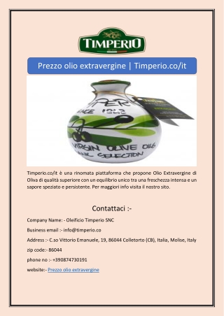 Prezzo olio extravergine | Timperio.co/it