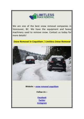 Snow Removal in Coquitlam  Limitless Snow Removal