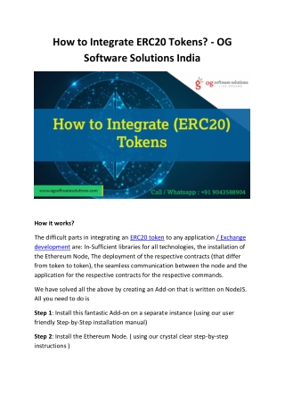 How to Integrate ERC20 Tokens - OG Software India