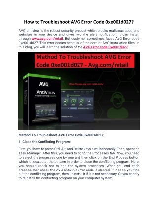 Quick Way To Fix AVG Error Code 0xe001d027