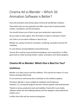 Cinema4d vs Blender Which Is Better