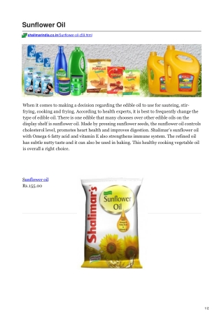 Buy Sunflower Oil Online- Sunflower Oil At Best Price-Shalimar India