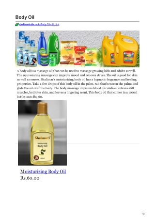 Buy Body Oil Online-Best Body Oil-Shalimar India